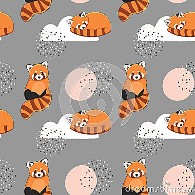 Seamless pattern with Ñute red panda. Excellent design for packaging, wrapping paper, textile etc Vector Illustration